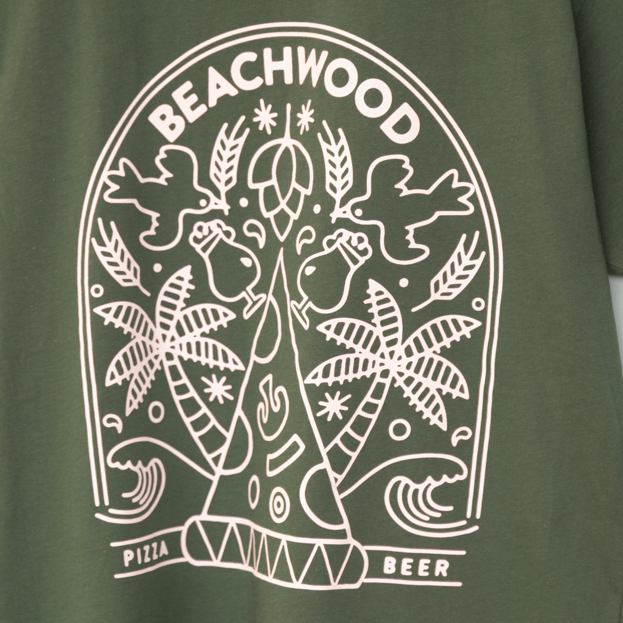 Beachwood Pizza & Beer T-Shirt - Heather Green - Unisex