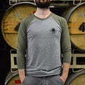Beachwood Blendery Tri-Blend Jersey Raglan T-Shirt in Green and Heather Grey for a vintage look.